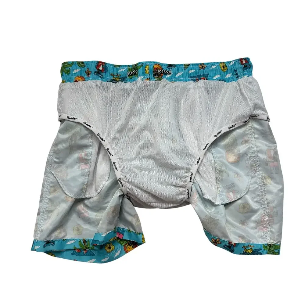 MULGA X BOARDIES Koala Beach Mens Shorties Swim Shorts Sz Medium Blue Tropical